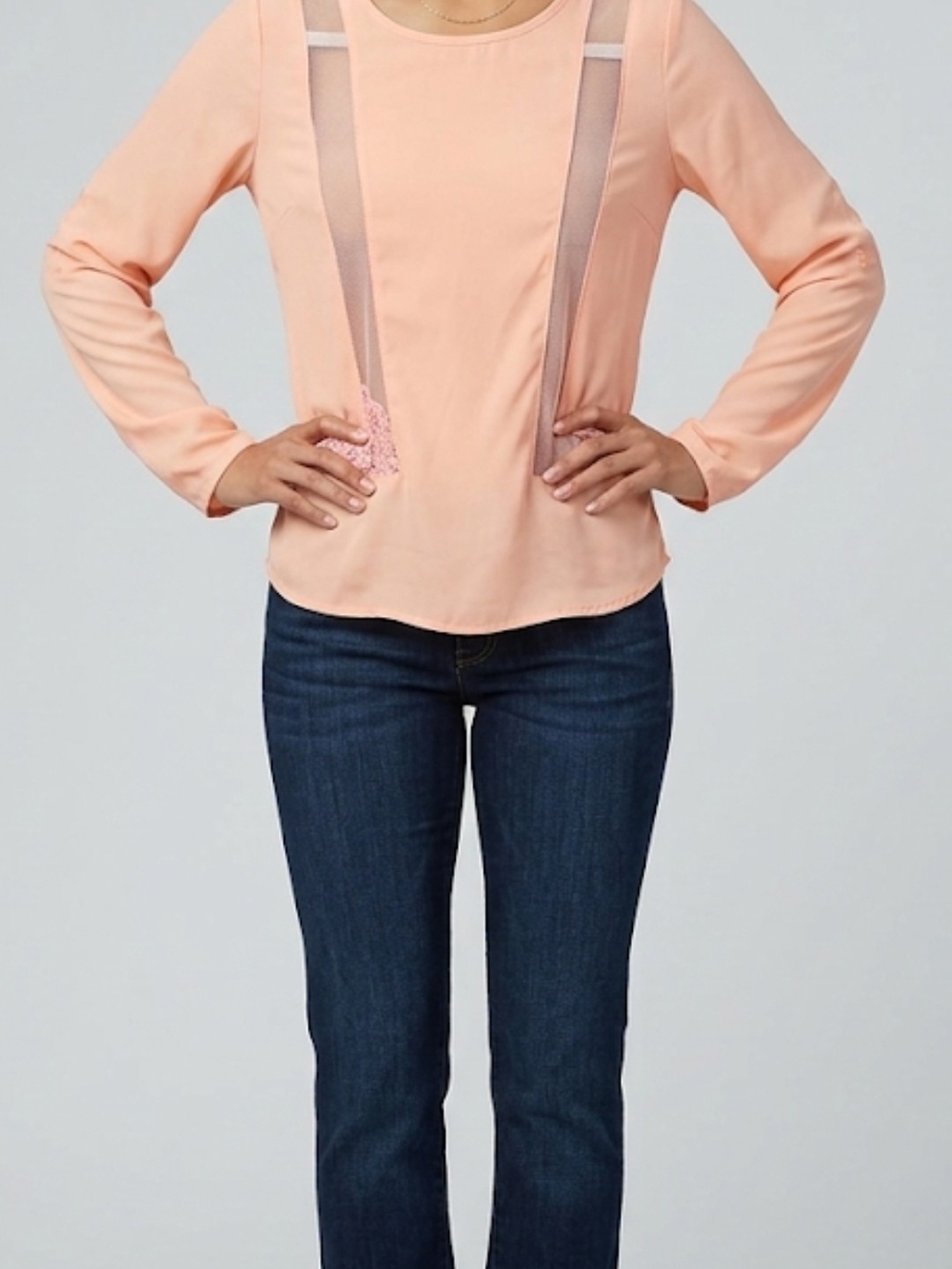 Peach Long Sleeve Top with Sheer Accent